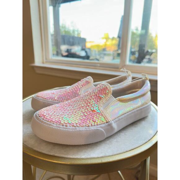 Cat & Jack Girls Size 3 Slip-On Sneakers | Pink Sequin Iridescent Shoes NWT - Picture 2 of 11